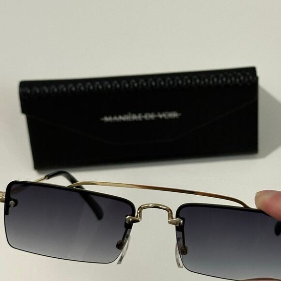 Manière De Voir Black Rectangle Sunglasses with Gold Accents - Picture 11 of 12